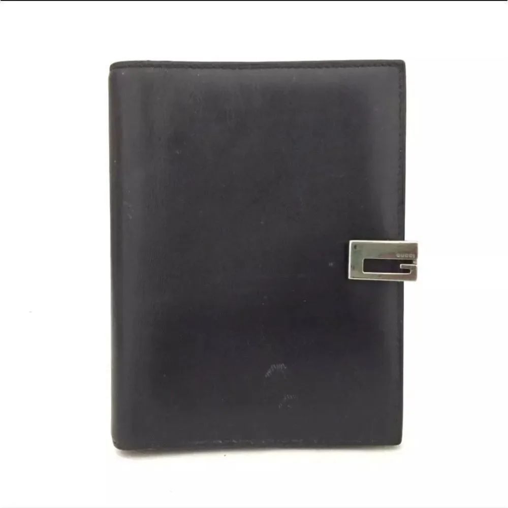 Authentic GUCCI G Logo Black Leather Agenda Notebook Cover/6X1318